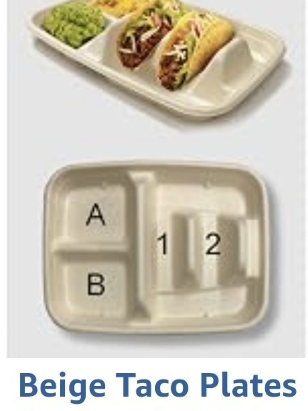 Disposable Beige Taco Plates - Multipurpose Compartment Party Trays, 50